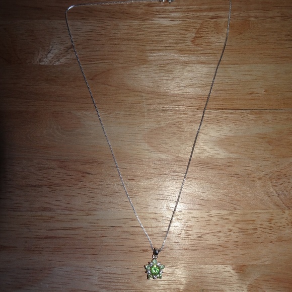 SS 925 Peridot Floral Rhinestone Pendant Necklace - Picture 1 of 6